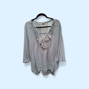 Chic Light Blue Women's Blouse with Ruffle Accent